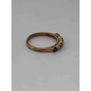 925 Sterling Silver Vermeil Amethyst & Diamond Ring Size 8