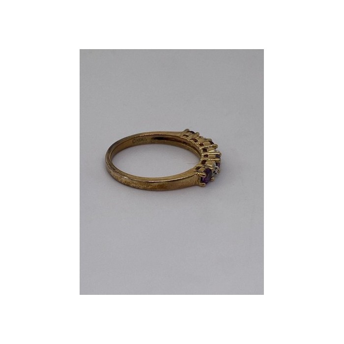 925 Sterling Silver Vermeil Amethyst & Diamond Ring Size 8