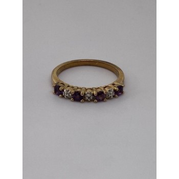 925 Sterling Silver Vermeil Amethyst & Diamond Ring Size 8