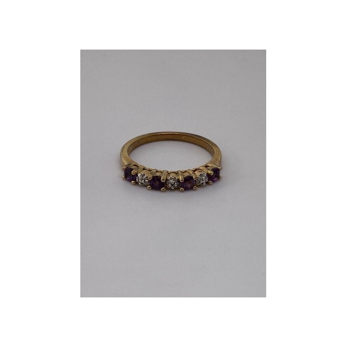 925 Sterling Silver Vermeil Amethyst & Diamond Ring Size 8