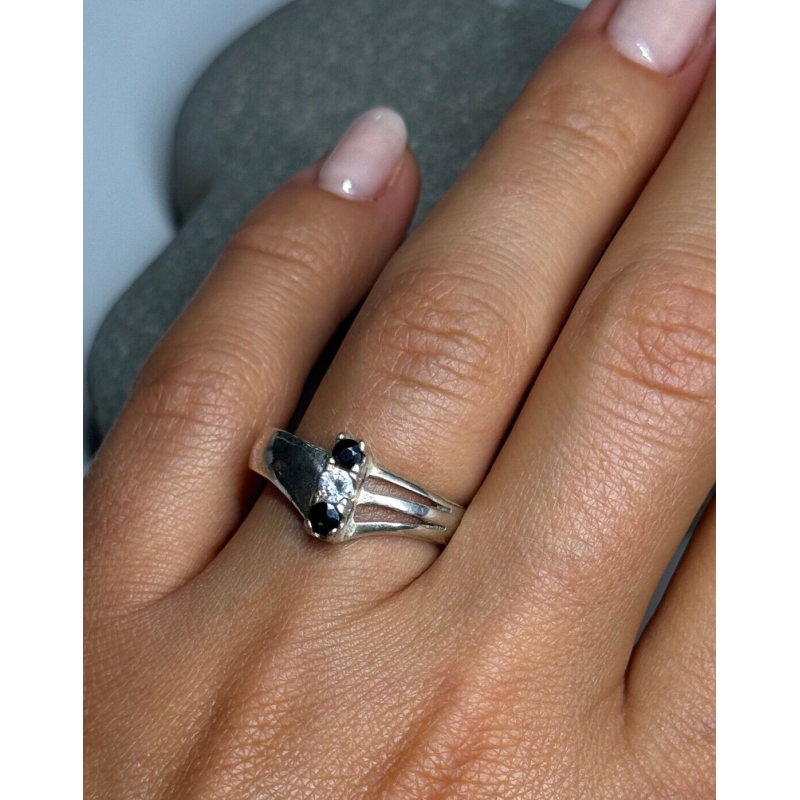 925 Sterling Silver Sapphire & Beryl Ring Size 8