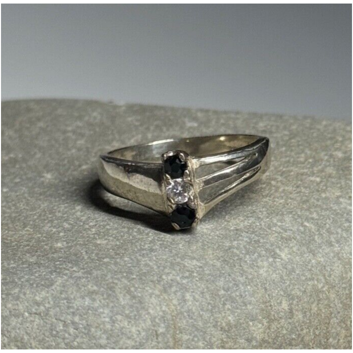 925 Sterling Silver Sapphire & Beryl Ring Size 8