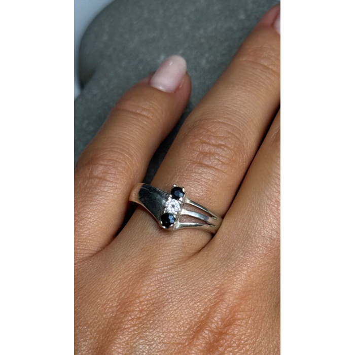 925 Sterling Silver Sapphire & Beryl Ring Size 8