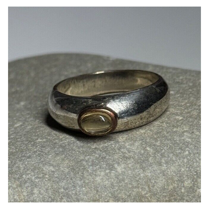 925 Sterling Silver Yellow Agate Ring Size 8