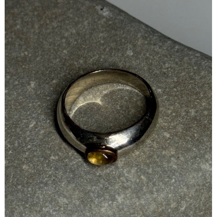 925 Sterling Silver Yellow Agate Ring Size 8