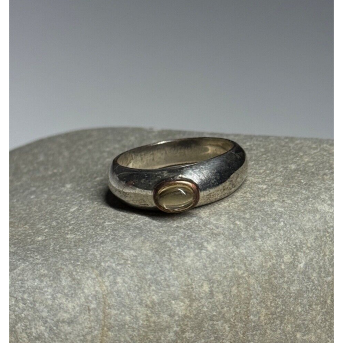 925 Sterling Silver Yellow Agate Ring Size 8