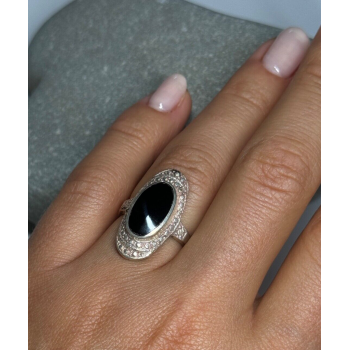 925 Sterling Silver Onyx Ring Size 5.5