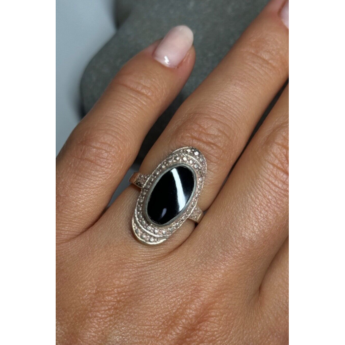 925 Sterling Silver Onyx Ring Size 5.5