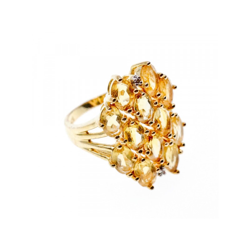 925 STERLING SILVER GOLD PLATED YELLOW TOURMALINES & DIAMONDS RING SIZE 8