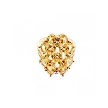 925 STERLING SILVER GOLD PLATED YELLOW TOURMALINES & DIAMONDS RING SIZE 8