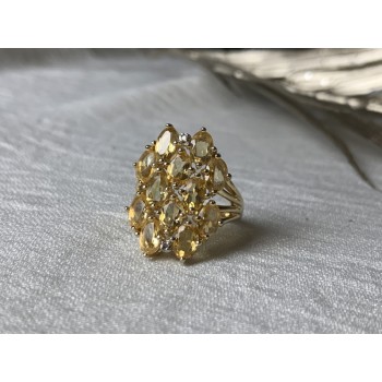 925 STERLING SILVER GOLD PLATED YELLOW TOURMALINES & DIAMONDS RING SIZE 8