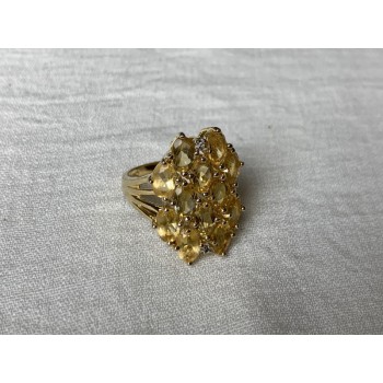 925 STERLING SILVER GOLD PLATED YELLOW TOURMALINES & DIAMONDS RING SIZE 8