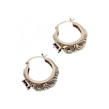 Vintage 925 Sterling Silver Almandine & Marcasites Earrings