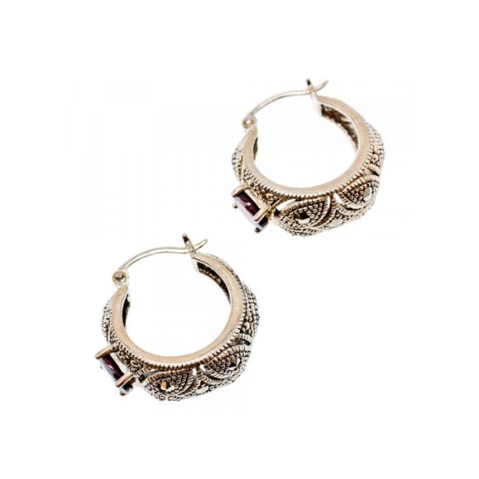 Vintage 925 Sterling Silver Almandine & Marcasites Earrings