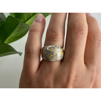 925 Sterling Silver Agate & CZ Ring Size 6.75