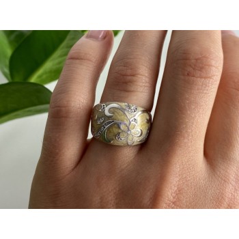 925 Sterling Silver Agate & CZ Ring Size 6.75