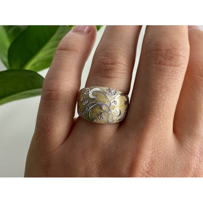 925 Sterling Silver Agate & CZ Ring Size 6.75