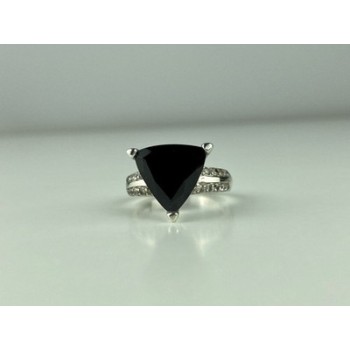 925 Sterling Silver Black Nephrite ( Jade ) & Quartz Ring Size 8