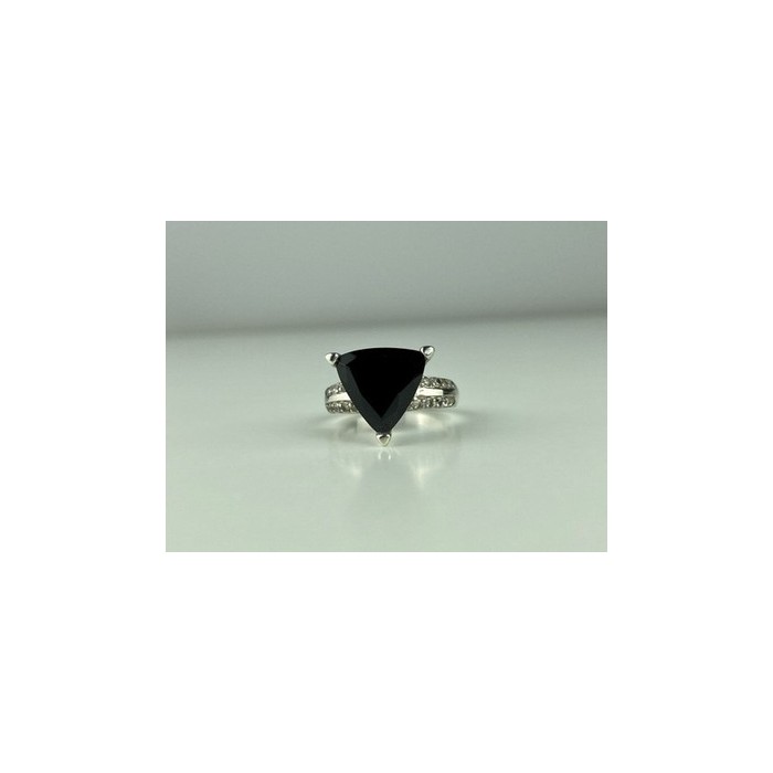 925 Sterling Silver Black Nephrite ( Jade ) & Quartz Ring Size 8