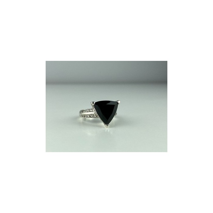 925 Sterling Silver Black Nephrite ( Jade ) & Quartz Ring Size 8