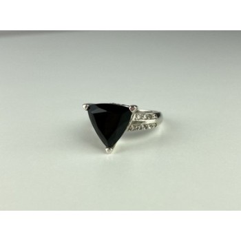 925 Sterling Silver Black Nephrite ( Jade ) & Quartz Ring Size 8