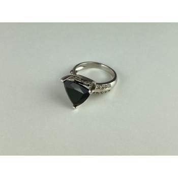 925 Sterling Silver Black Nephrite ( Jade ) & Quartz Ring Size 8