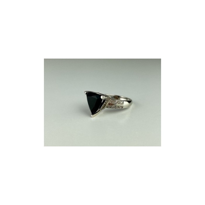 925 Sterling Silver Black Nephrite ( Jade ) & Quartz Ring Size 8