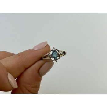 925 Sterling Silver Blue Spinel & CZ Ring Size 6.75
