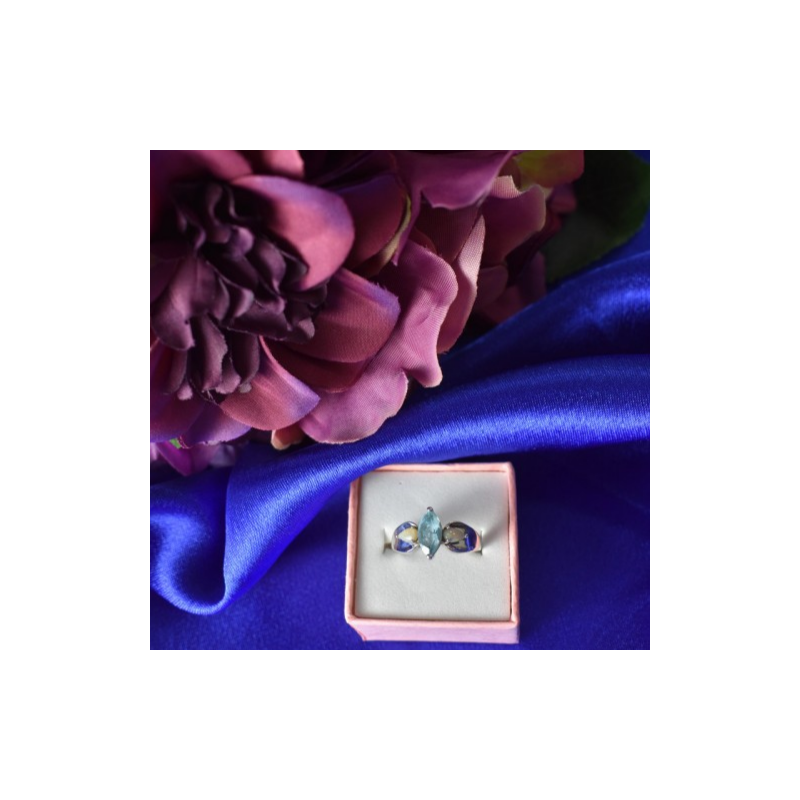 925 Sterling Silver Blue Topaz & Opal Ring Size 6.5