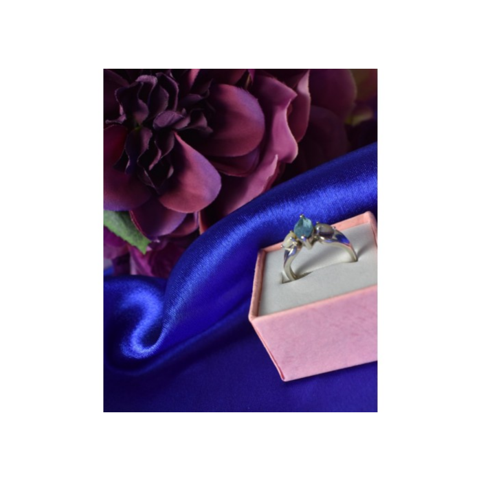 925 Sterling Silver Blue Topaz & Opal Ring Size 6.5