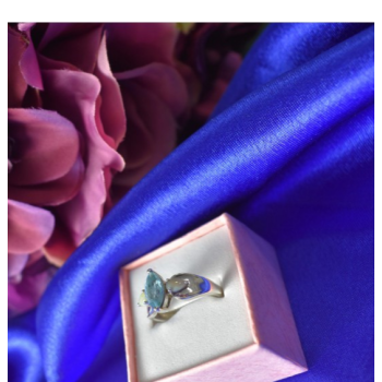 925 Sterling Silver Blue Topaz & Opal Ring Size 6.5