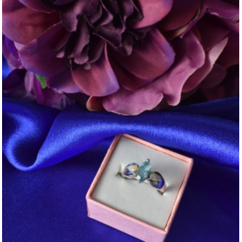 925 Sterling Silver Blue Topaz & Opal Ring Size 6.5