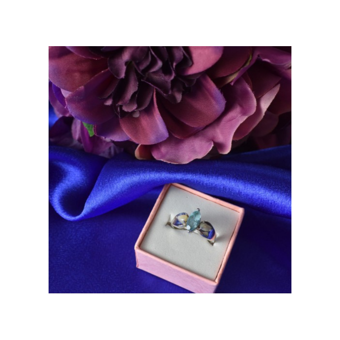 925 Sterling Silver Blue Topaz & Opal Ring Size 6.5