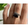 925 Sterling Silver Black Onyx & Marcasites Ring Size 9
