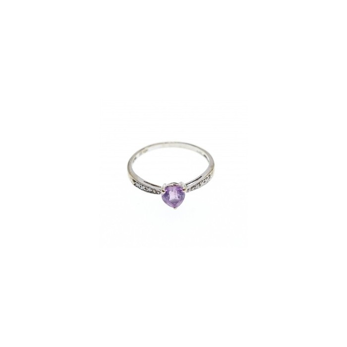 10K WHITE GOLD  AMETHYST & DIAMONDS RING SIZE 8