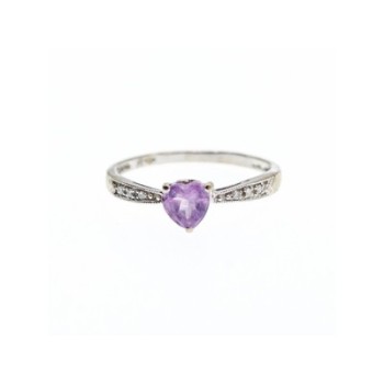 10K WHITE GOLD  AMETHYST & DIAMONDS RING SIZE 8