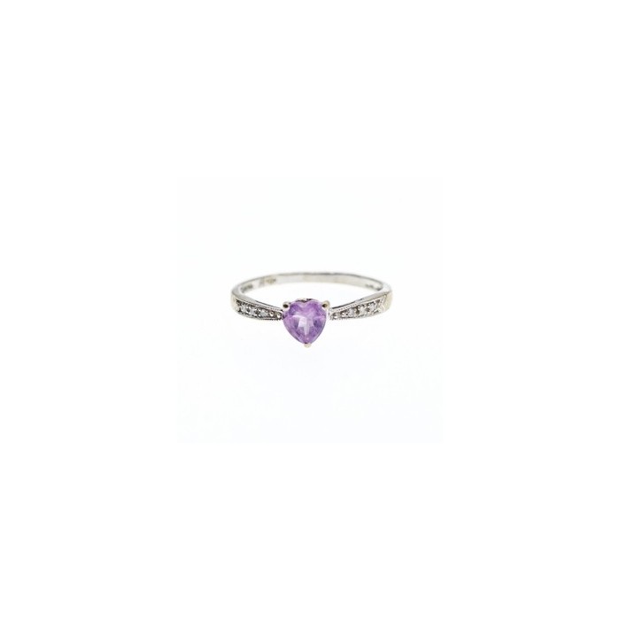 10K WHITE GOLD  AMETHYST & DIAMONDS RING SIZE 8