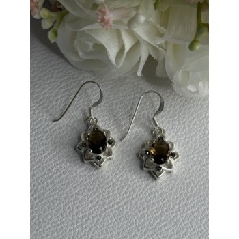 925 Sterling Silver Hessonite & Marcasite Earrings Length 1.10 Inch