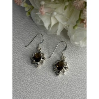 925 Sterling Silver Hessonite & Marcasite Earrings Length 1.10 Inch