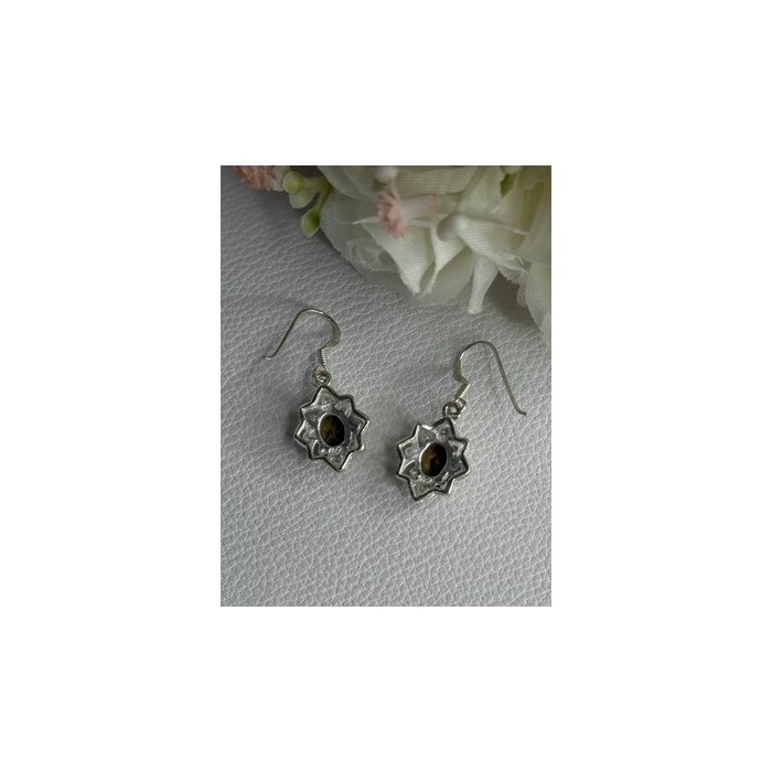 925 Sterling Silver Hessonite & Marcasite Earrings Length 1.10 Inch