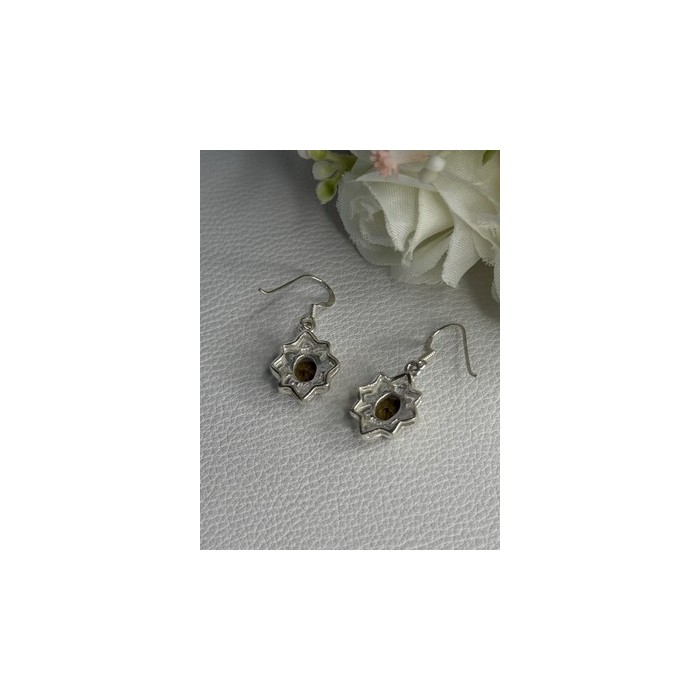 925 Sterling Silver Hessonite & Marcasite Earrings Length 1.10 Inch