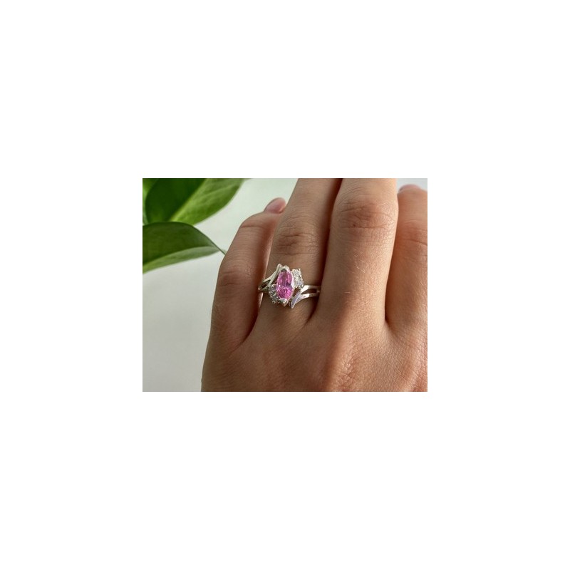 925 Sterling Silver Pink & White CZ Ring Size 7