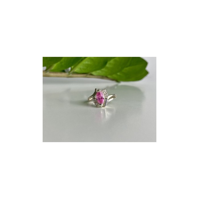 925 Sterling Silver Pink & White CZ Ring Size 7
