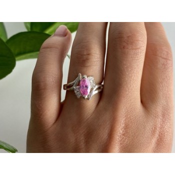 925 Sterling Silver Pink & White CZ Ring Size 7