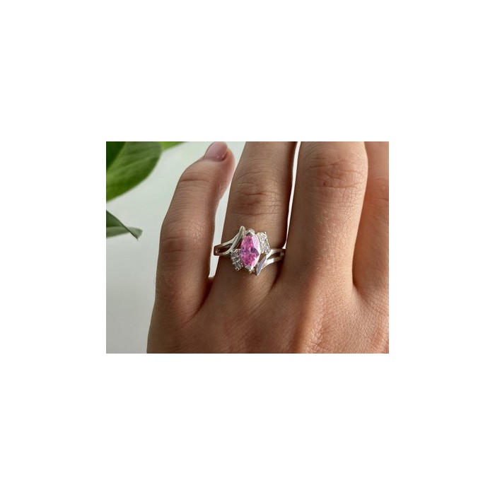 925 Sterling Silver Pink & White CZ Ring Size 7