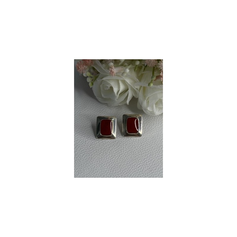 Classy 925 Sterling Silver Carnelian Earrings Length 0.65 Inch