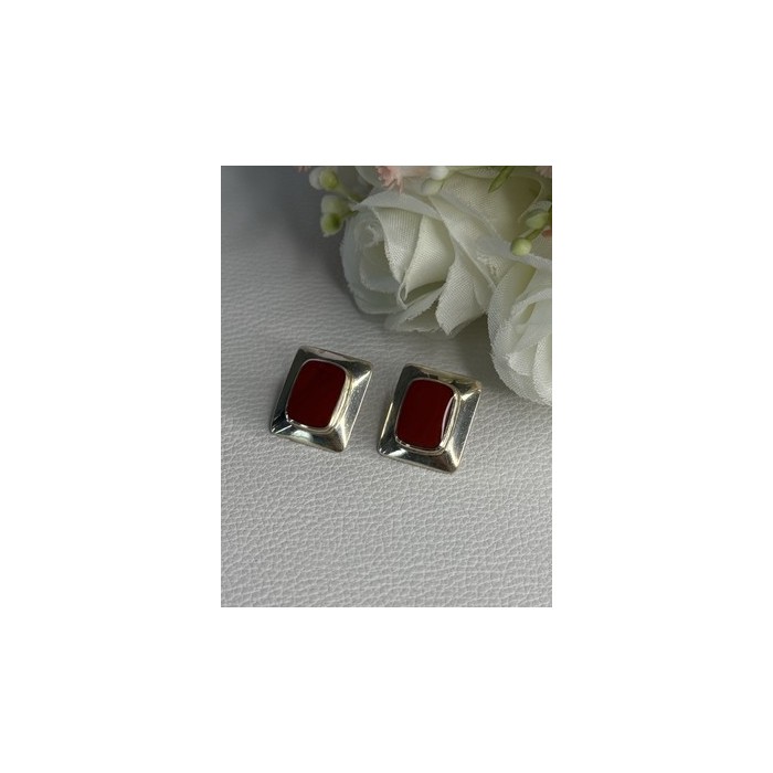Classy 925 Sterling Silver Carnelian Earrings Length 0.65 Inch