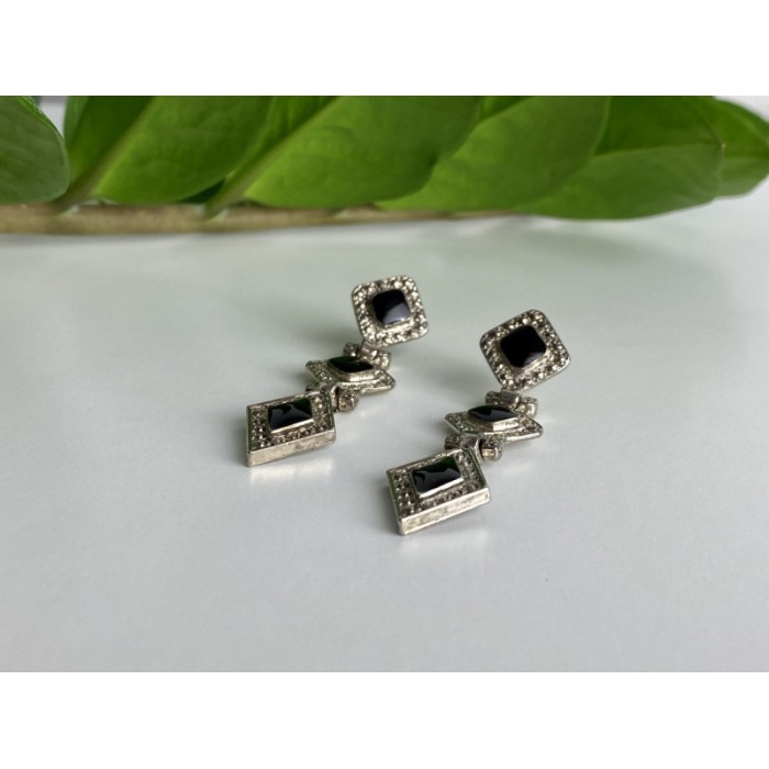 Vintage 925 Sterling Silver Onyx Earrings