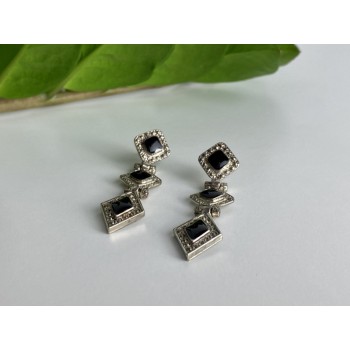 Vintage 925 Sterling Silver Onyx Earrings
