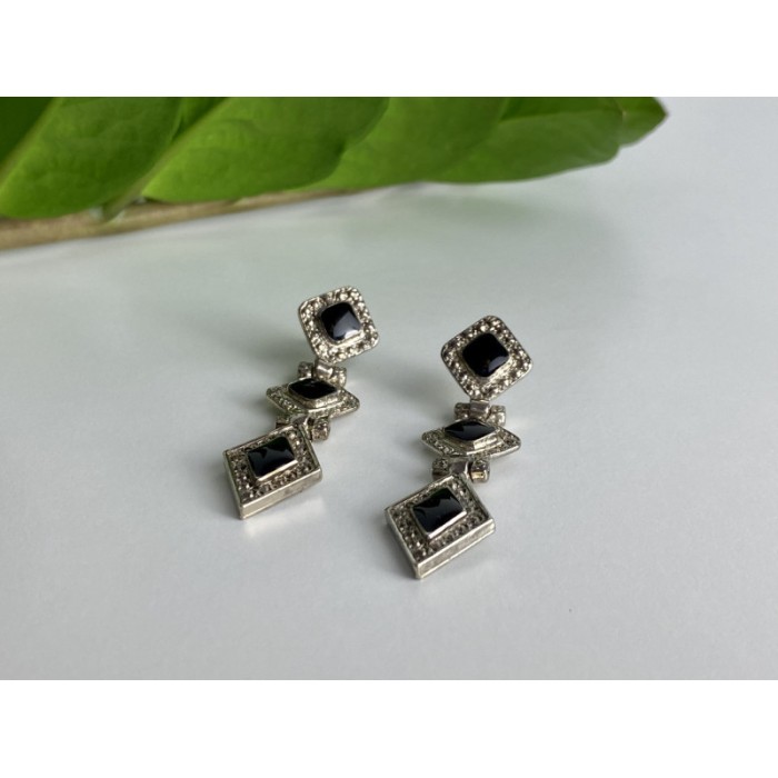 Vintage 925 Sterling Silver Onyx Earrings